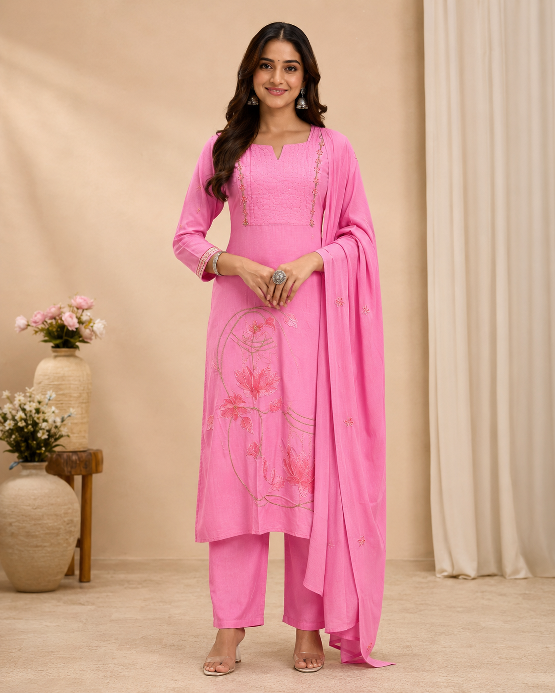 Gulabi Noor Cotton Embroidered Kurti Set